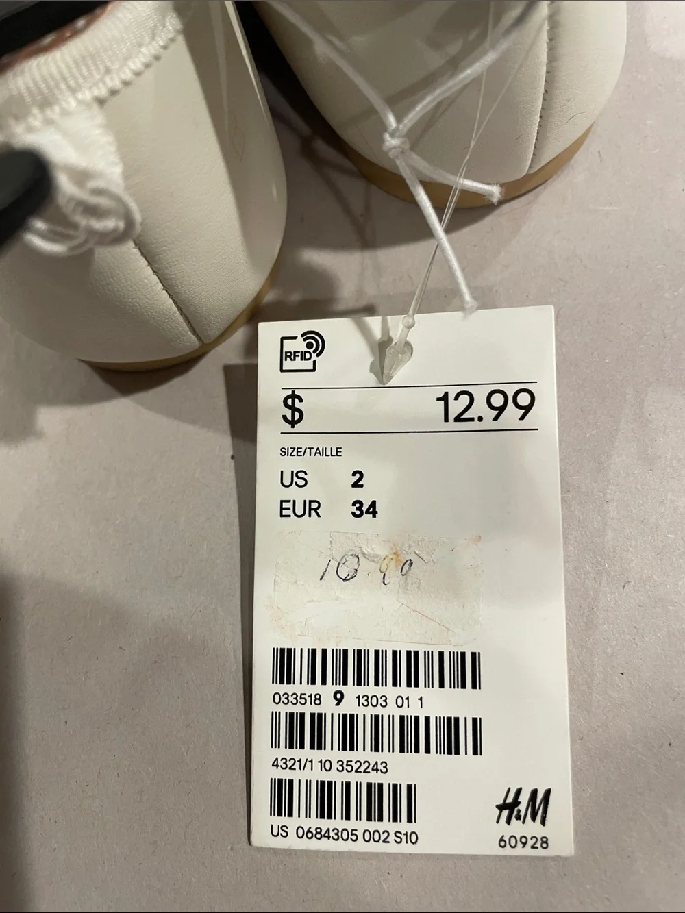 NWT H&M White Girls Ballet Flats with Pink Insole and Bow